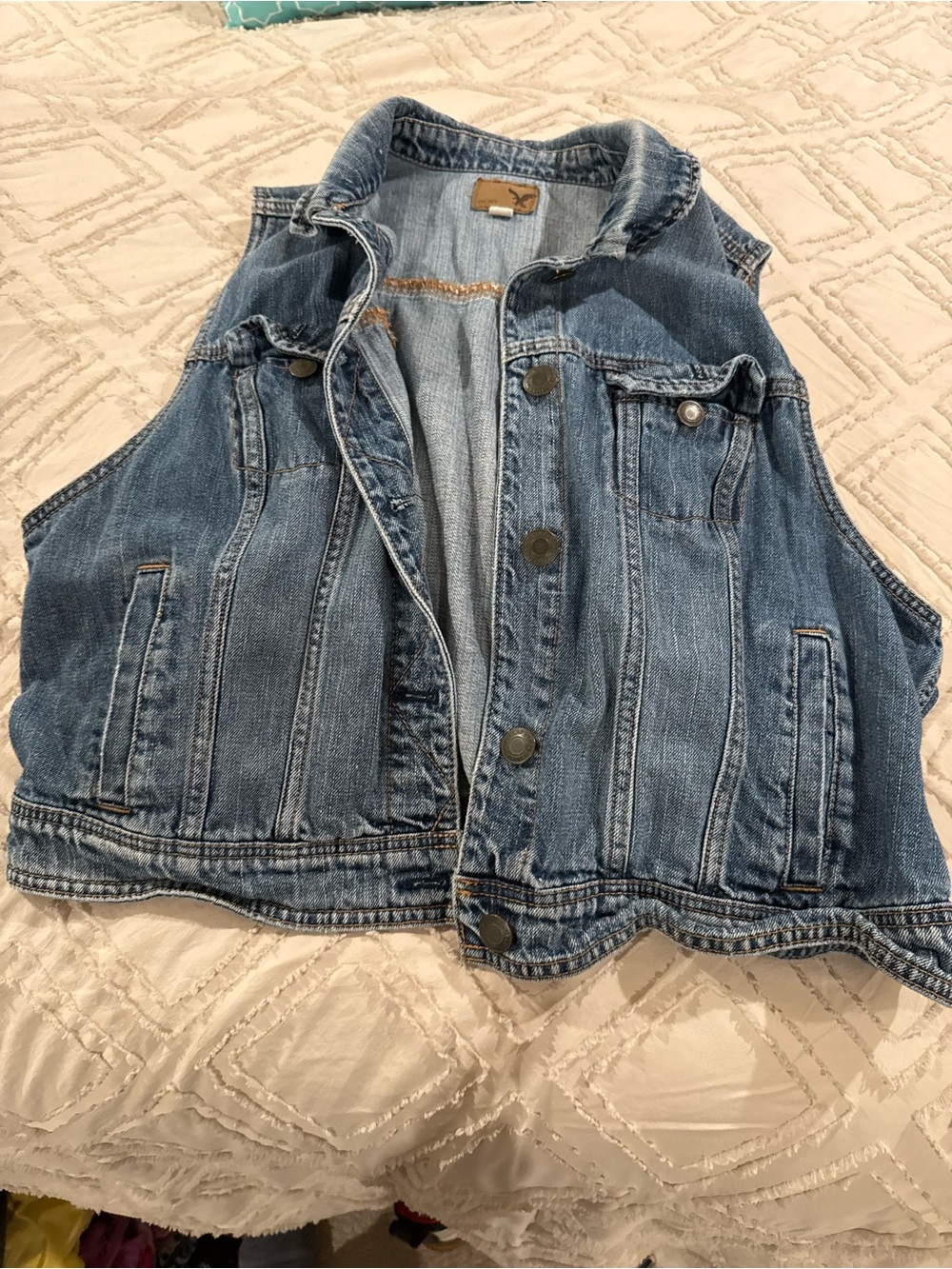 American Eagle Outfitters Distressed Blue Denim Vest
